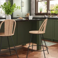 Olivine Rounded Back Woven Counter Height Barstool With Metal Legs Natural - Threshold™