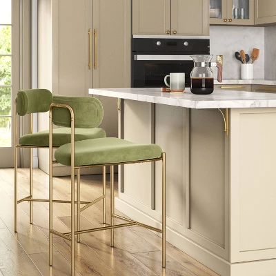 Orion Luxe Backed Counter Height Barstool With Brass Legs Olive Green Velvet - Threshold™ 1 Orion Luxe Backed Counter Height Barstool With Brass Legs Olive Green Velvet - Threshold™