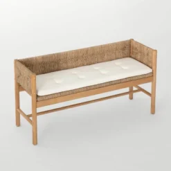 Elden Wood Bench With Woven Back And Loose Cushion Seat - Threshold™ Designed With Studio McGee -Threshold™ Sales Store GUEST 512a58d0 258b 4cd4 8401 add11f70e81d