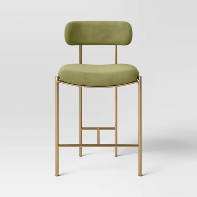 Orion Luxe Backed Counter Height Barstool With Brass Legs Olive Green Velvet - Threshold™ 2 Orion Luxe Backed Counter Height Barstool With Brass Legs Olive Green Velvet - Threshold™ - Image 2